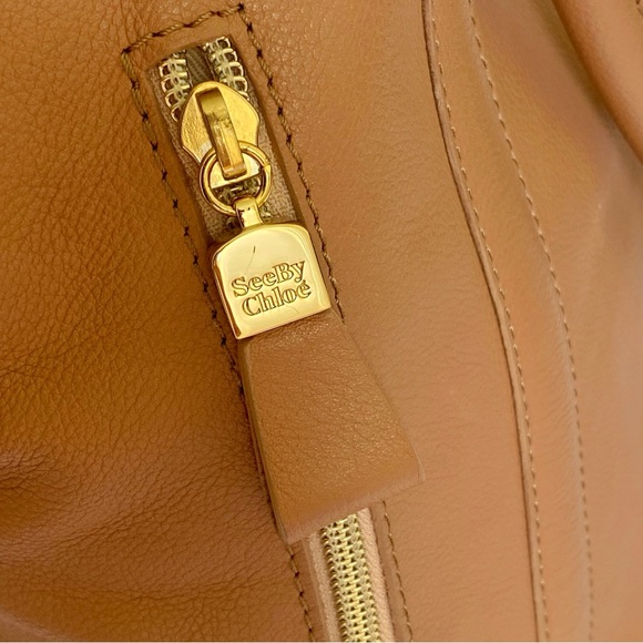 SEE BY CHLOE TAN BROWN LEATHER HARRIET TOP HANDLE SIDE ZIPPER HOBO TOTE PURSE - Picture 6 of 12